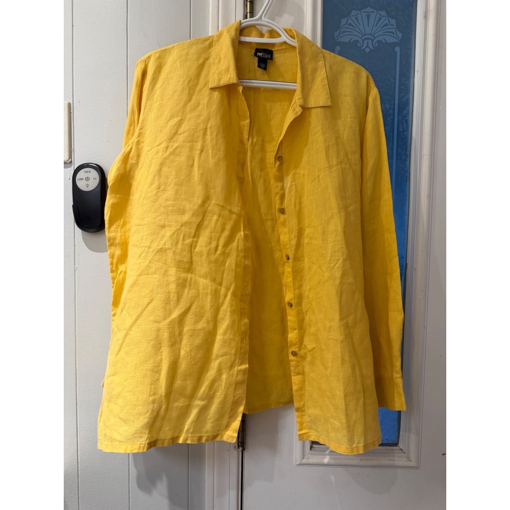 Eileen Fisher Yellow 100% Irish Linen Button Down Shirt Long Sleeve XS